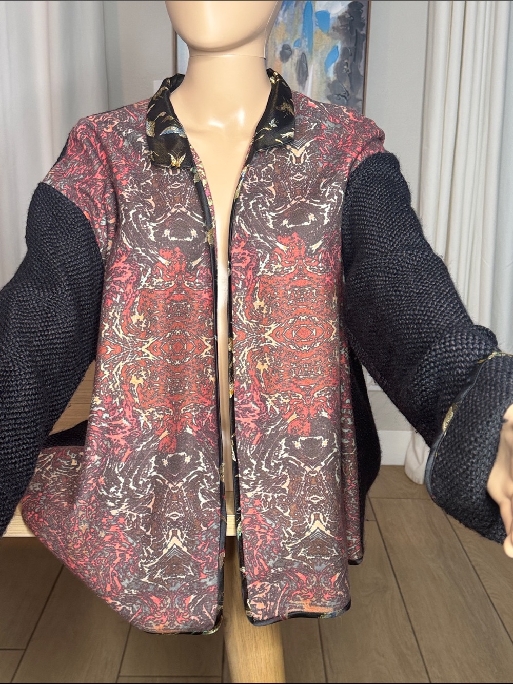 Vintage Wearable Art Mixed Textile Brocade Butterfly Jacket Cardigan